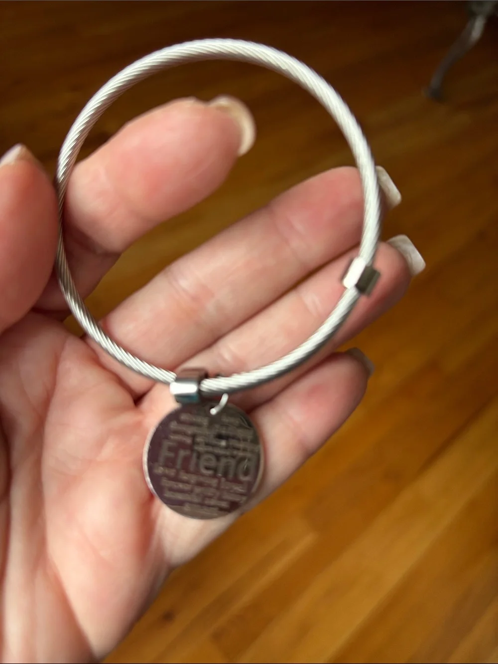 Friend Charm Silver Cable Bangle Bracelet